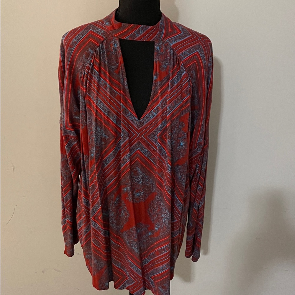 Free People “Walking On a Dream” Tunic Top Size L Geometric Print Boho Inspired - Picture 12 of 13